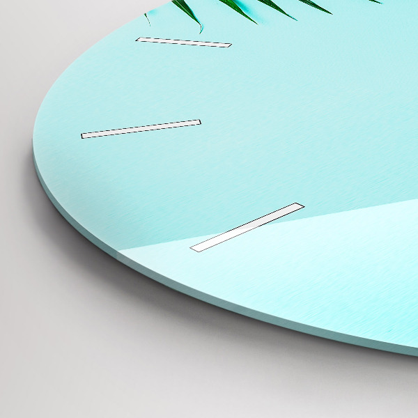 Round glass clock Green palm trees