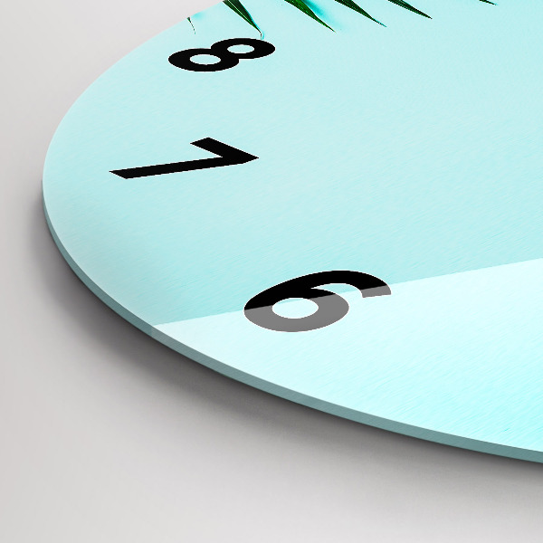 Round glass clock Green palm trees
