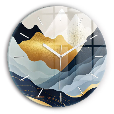 Round glass clock Abstract mountains