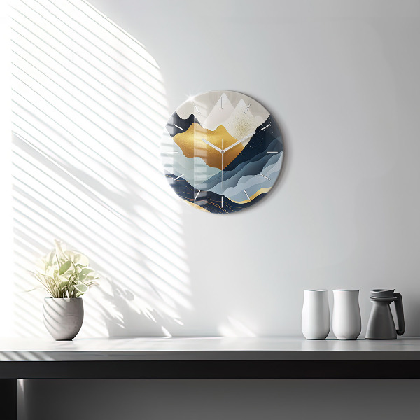 Round glass clock Abstract mountains