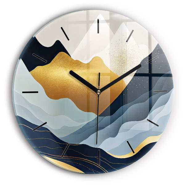 Round glass clock Abstract mountains