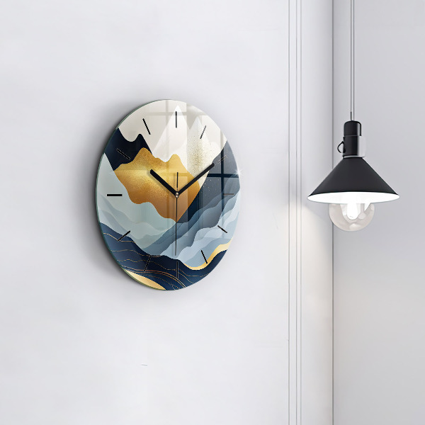 Round glass clock Abstract mountains
