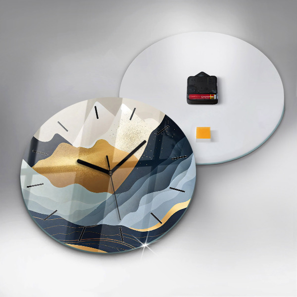 Round glass clock Abstract mountains