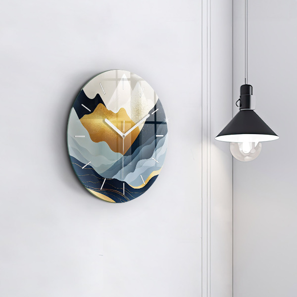 Round glass clock Abstract mountains