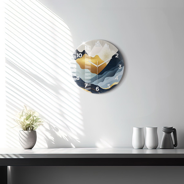 Round glass clock Abstract mountains
