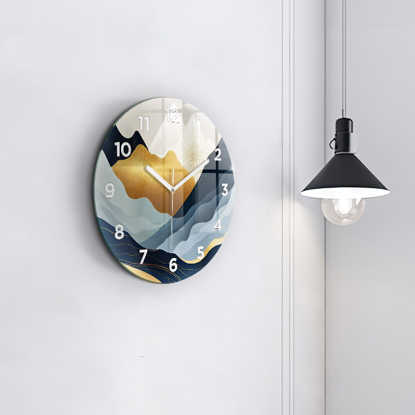 Round glass clock Abstract mountains