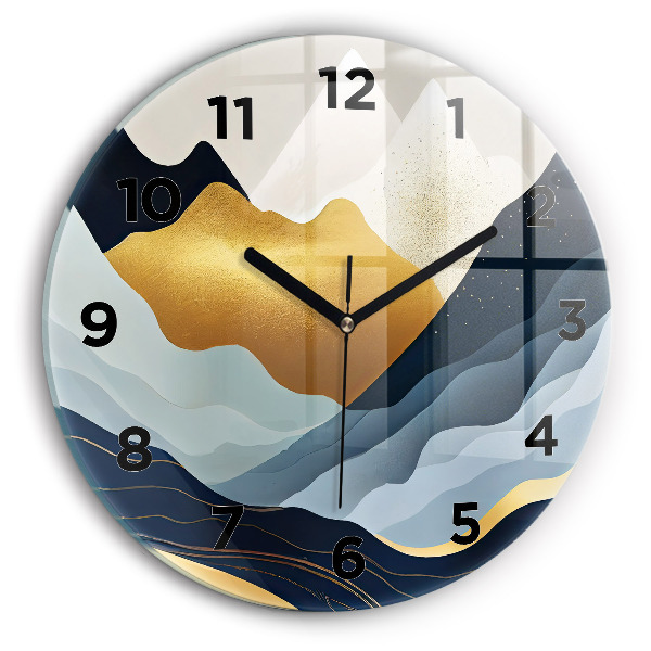 Round glass clock Abstract mountains