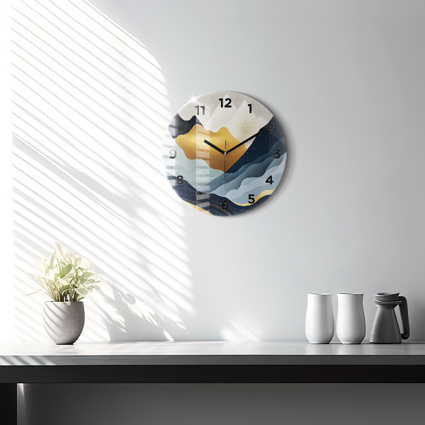 Round glass clock Abstract mountains