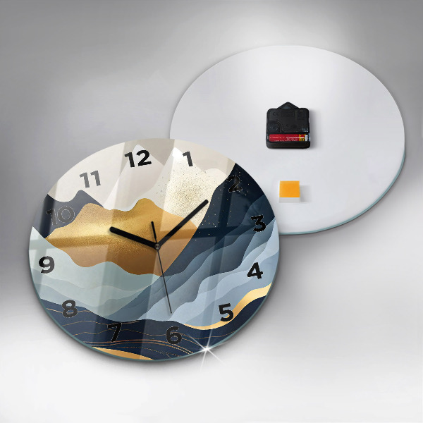 Round glass clock Abstract mountains