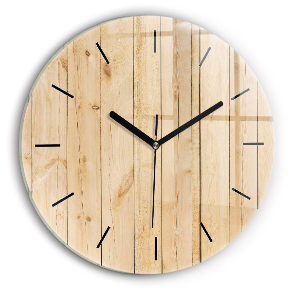 Round glass clock Wooden boards