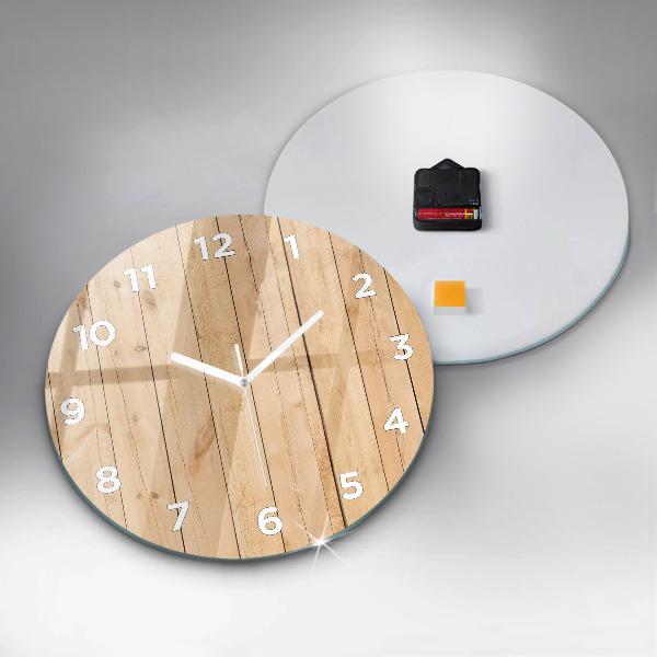 Round glass clock Wooden boards