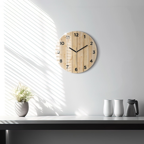 Round glass clock Wooden boards