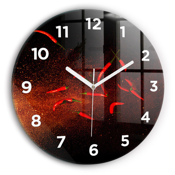Round glass clock Chili peppers