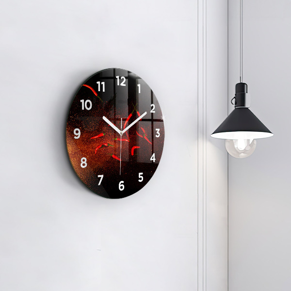 Round glass clock Chili peppers