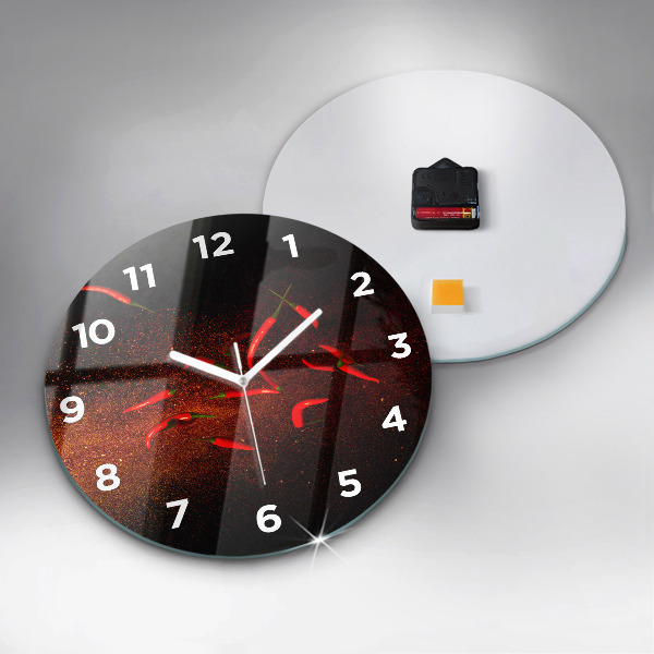 Round glass clock Chili peppers