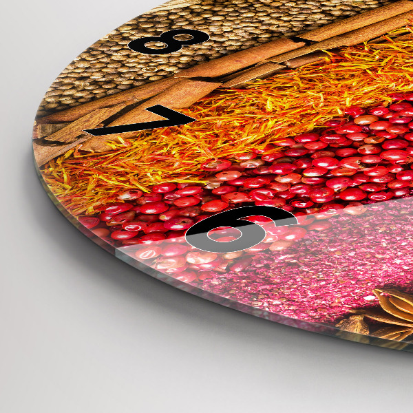 Round glass clock Rows of spices