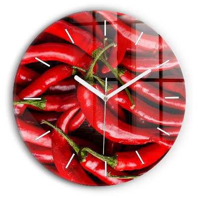Round glass clock Hot peppers