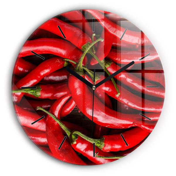 Round glass clock Hot peppers