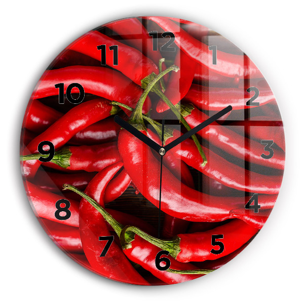 Round glass clock Hot peppers