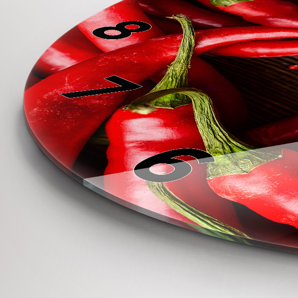 Round glass clock Hot peppers