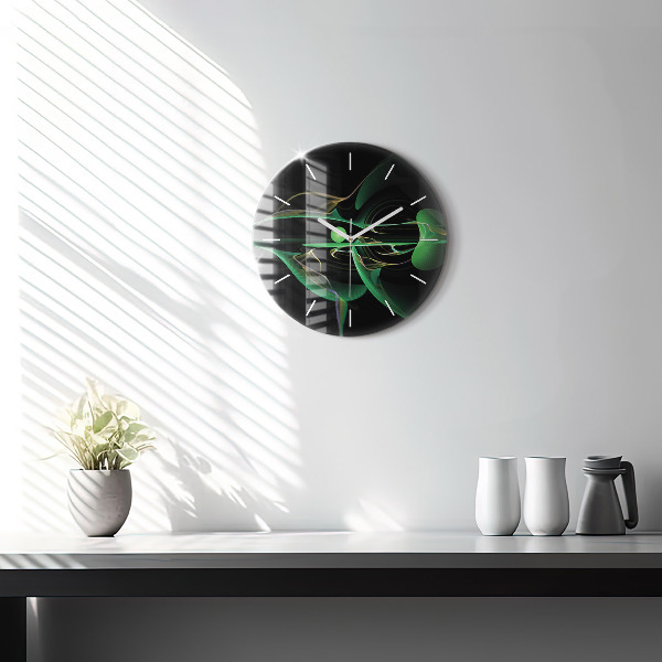 Round glass clock Green abstraction