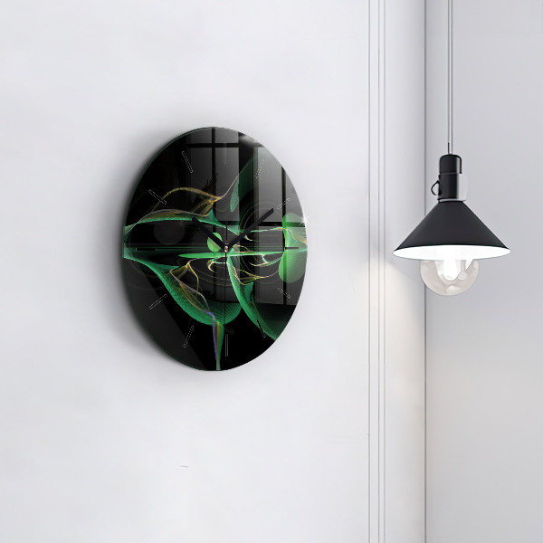 Round glass clock Green abstraction
