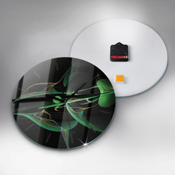 Round glass clock Green abstraction