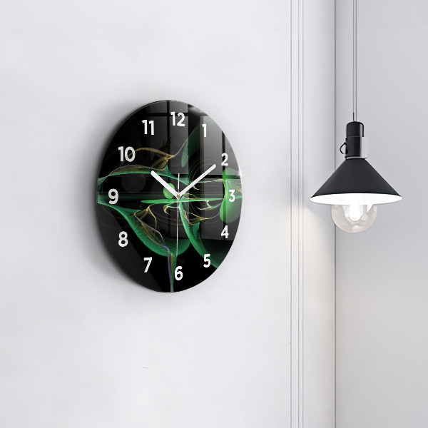 Round glass clock Green abstraction