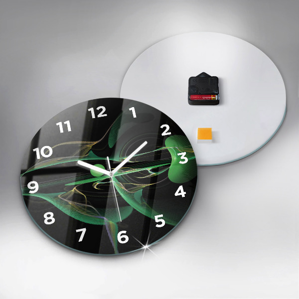 Round glass clock Green abstraction