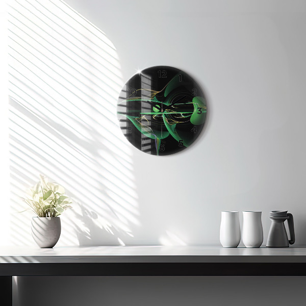 Round glass clock Green abstraction