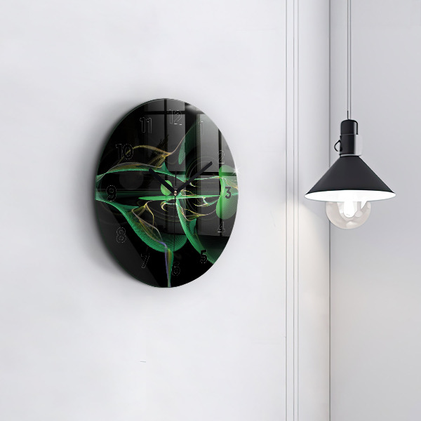 Round glass clock Green abstraction