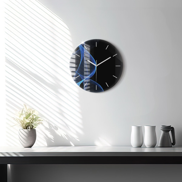 Round glass clock Blue lines