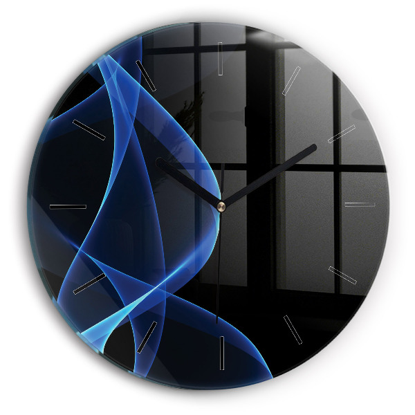 Round glass clock Blue lines