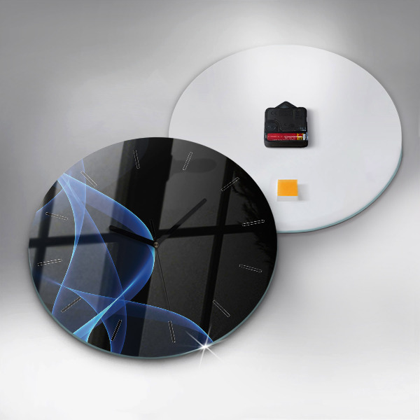 Round glass clock Blue lines