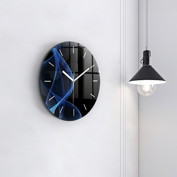 Round glass clock Blue lines