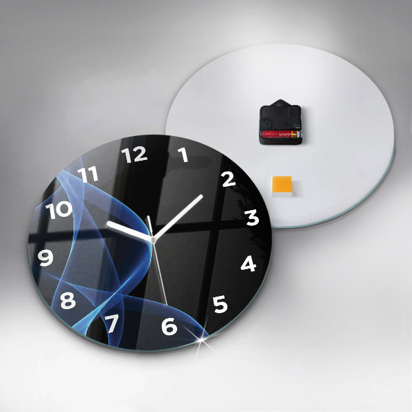 Round glass clock Blue lines
