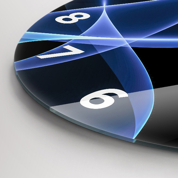 Round glass clock Blue lines