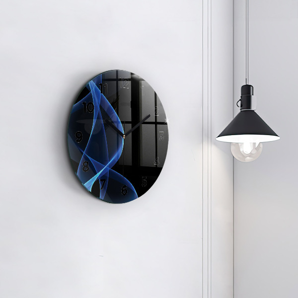 Round glass clock Blue lines
