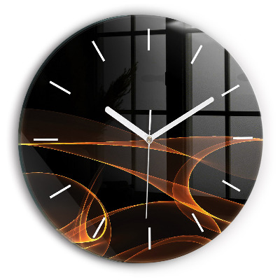Round glass clock Orange lines