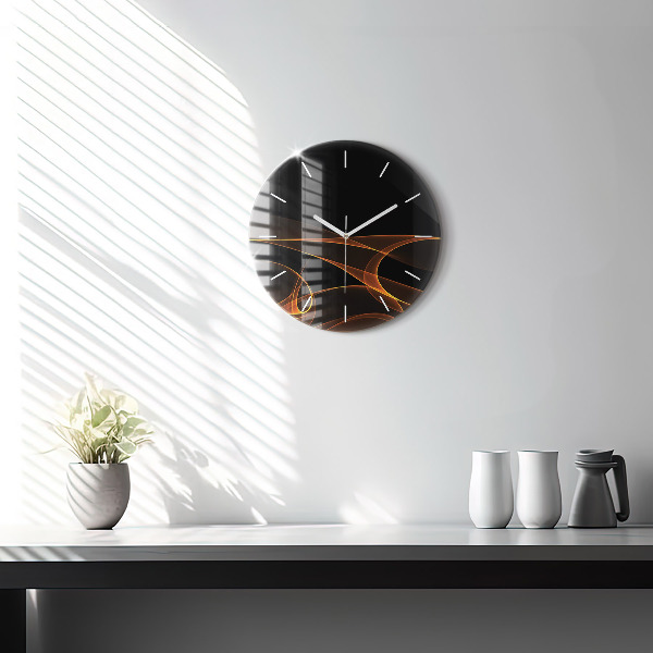 Round glass clock Orange lines
