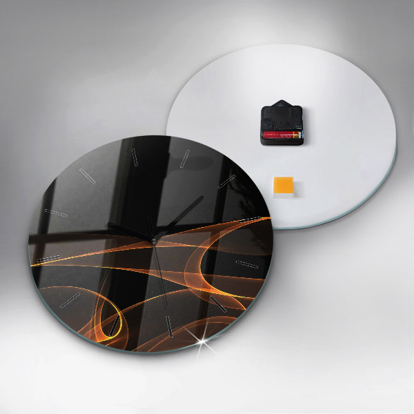 Round glass clock Orange lines