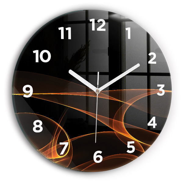 Round glass clock Orange lines