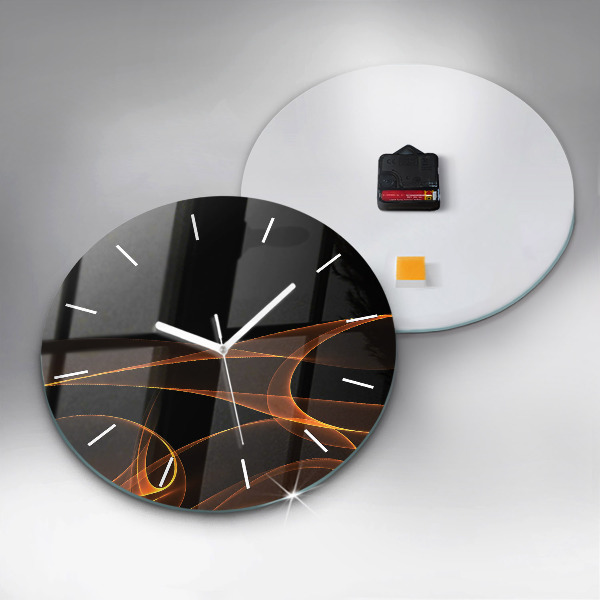 Round glass clock Orange lines