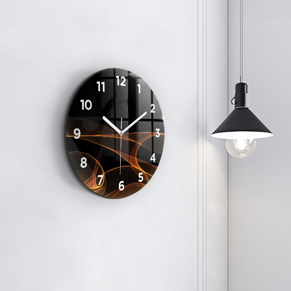 Round glass clock Orange lines