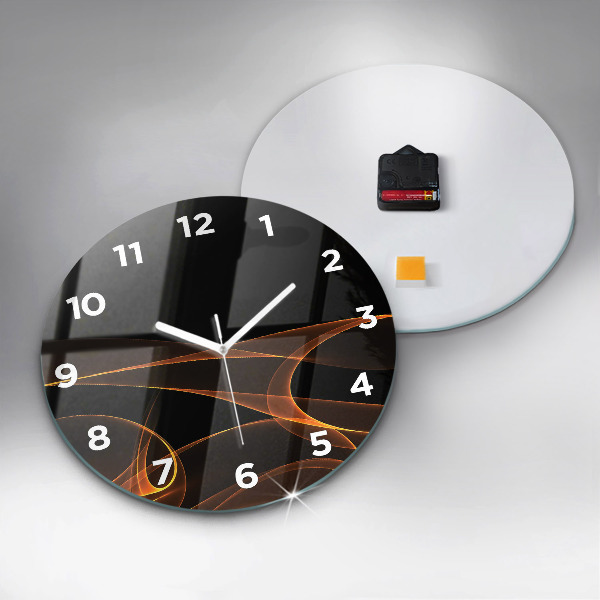 Round glass clock Orange lines