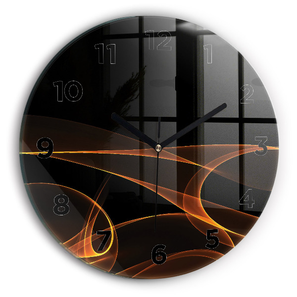 Round glass clock Orange lines