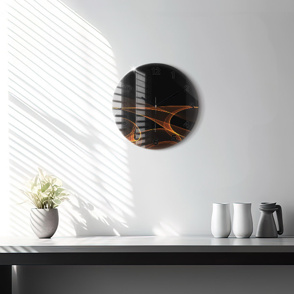 Round glass clock Orange lines