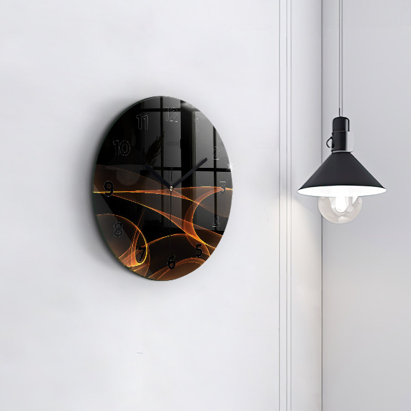 Round glass clock Orange lines