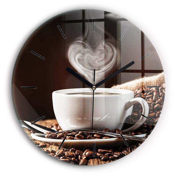 Round glass clock A cup of coffee