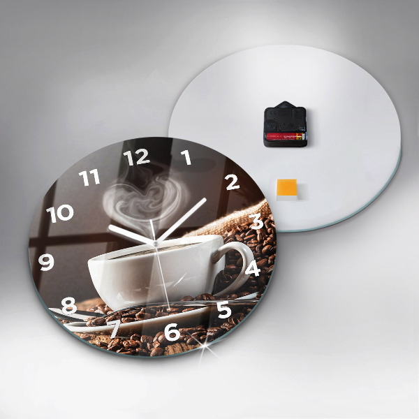 Round glass clock A cup of coffee